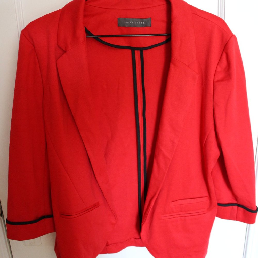 3/$20 - Red 3/4 Sleeve Blazer with Black Details